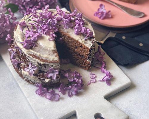 Gluten free Lemon Olive Oil Cardamom Lilac Cake with Cordyceps - Root + Bones