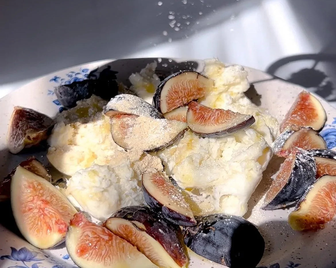 Pearl and Tremella Dusted Fig and Burrata Salad - Root + Bones